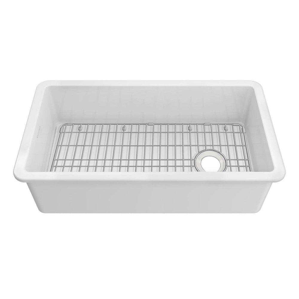 Whitehaus Collection Fireclay 34 in. Dual Mount Fireclay Single Bowl Kitchen Sink in White
