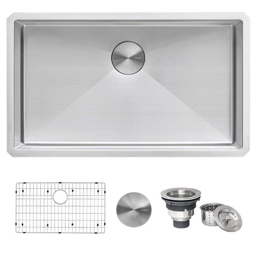 Ruvati Gravena 30 in. Undermount Stainless Steel Single Bowl Kitchen Sink with Basin Rack and Basket Strainer