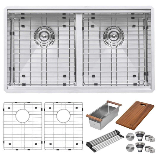 Ruvati Roma 33 in. Undermount Stainless Steel Double Bowl Workstation Kitchen Sink