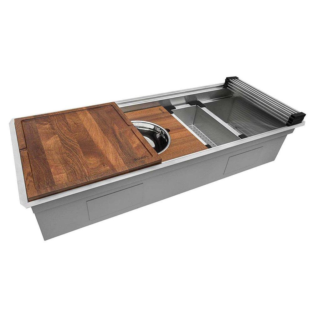 Ruvati Dual-Tier Pro 45 in. Undermount Stainless Steel Single Bowl Workstation Kitchen Sink