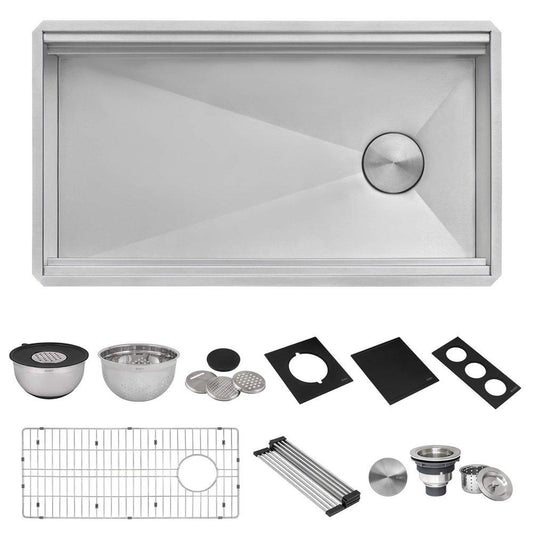 Ruvati Dual-Tier Nova 33-1/2 in. Undermount Stainless Steel Single Bowl Workstation Kitchen Sink