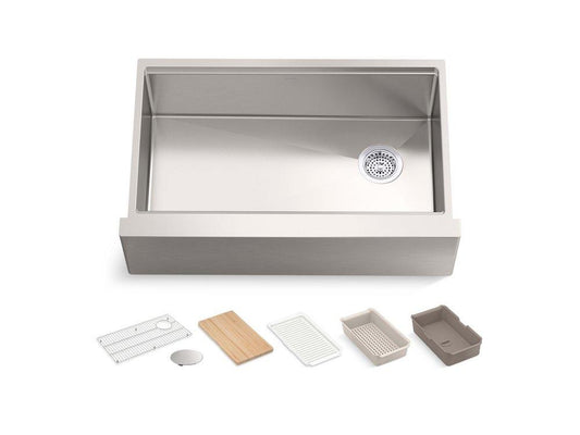 KOHLER Strive 33 in. Undermount Farmhouse Stainless Steel Single Bowl Workstation Kitchen Sink