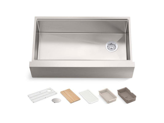 KOHLER Strive 36 in. Undermount Farmhouse Stainless Steel Single Bowl Workstation Kitchen Sink