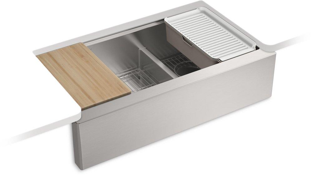 KOHLER Strive 36 in. Undermount Farmhouse Stainless Steel Double Bowl Workstation Kitchen Sink