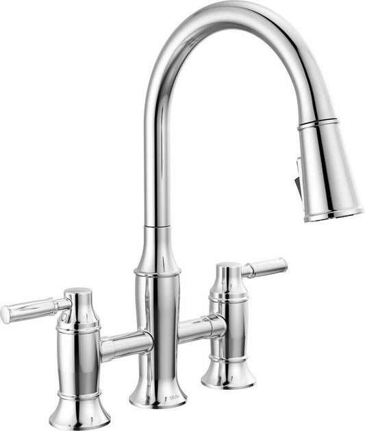 Delta Faucet Renaldi Two Handle Bridge Pull Down Kitchen Faucet in Lumicoat® Chrome