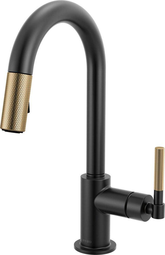 Brizo Litze® Single Handle Pull Down Bar Faucet in Matte Black with Brilliance® Luxe Gold®