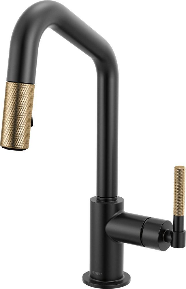 Brizo Litze® Single Handle Pull Down Bar Faucet in Matte Black with Brilliance® Luxe Gold®