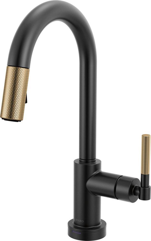 Brizo Litze® Single Handle Pull Down Bar Faucet in Matte Black with Brilliance® Luxe Gold®