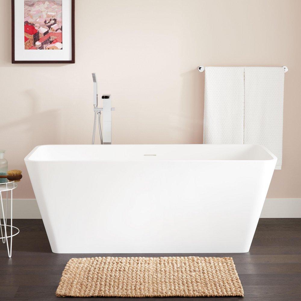 Signature Hardware Inoma 59 in. Freestanding Bathtub with Center Drain in White and Gloss Finish