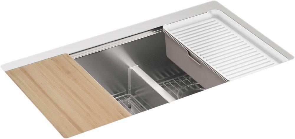 KOHLER Strive® 32 in. Undermount Stainless Steel Double Bowl Workstation Kitchen Sink