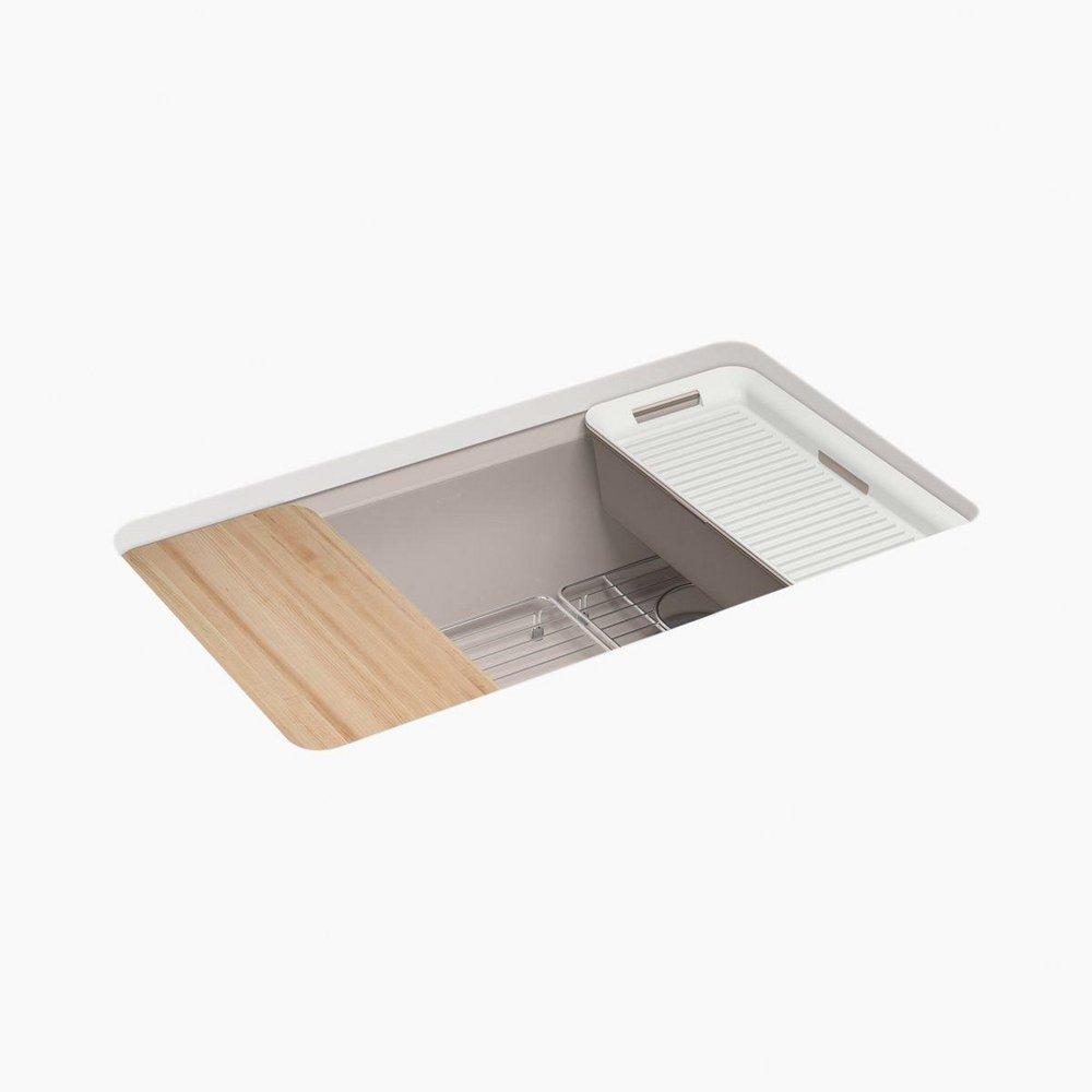 KOHLER Riverby® 33 in. Undermount Cast Iron Single Bowl Workstation Kitchen Sink in Truffle