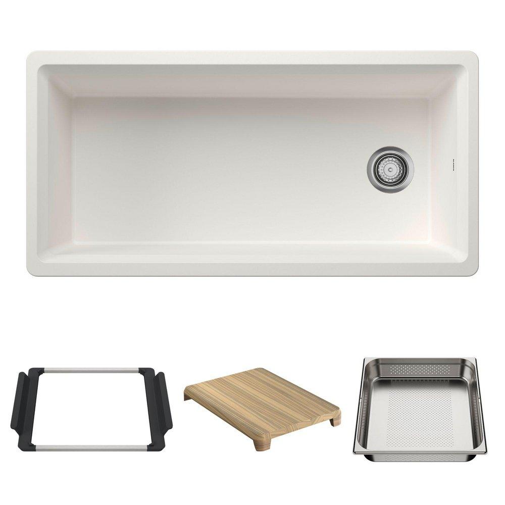 BLANCO Inteos 39 in. Undermount Silgranit Single Bowl Workstation Kitchen Sink in White