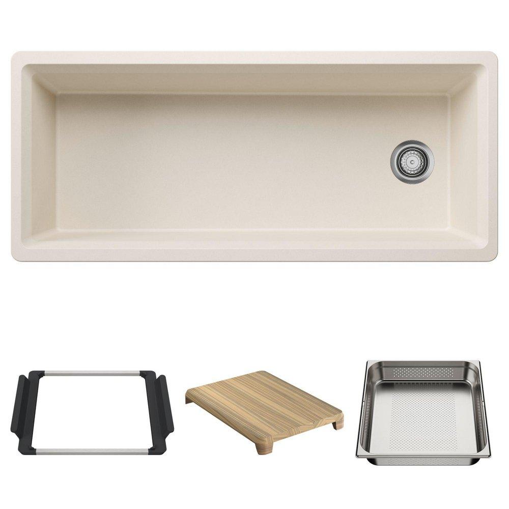 BLANCO Inteos 45 in. Undermount Silgranit Single Bowl Workstation Kitchen Sink in Soft White