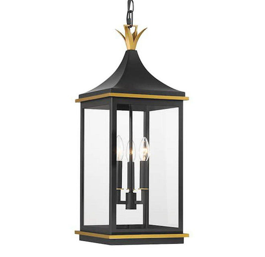 Crystorama Simpson 3-Light 10in. Wide Outdoor Taper Candle Mini Pendant with Clear Glass Shade in Matte Black