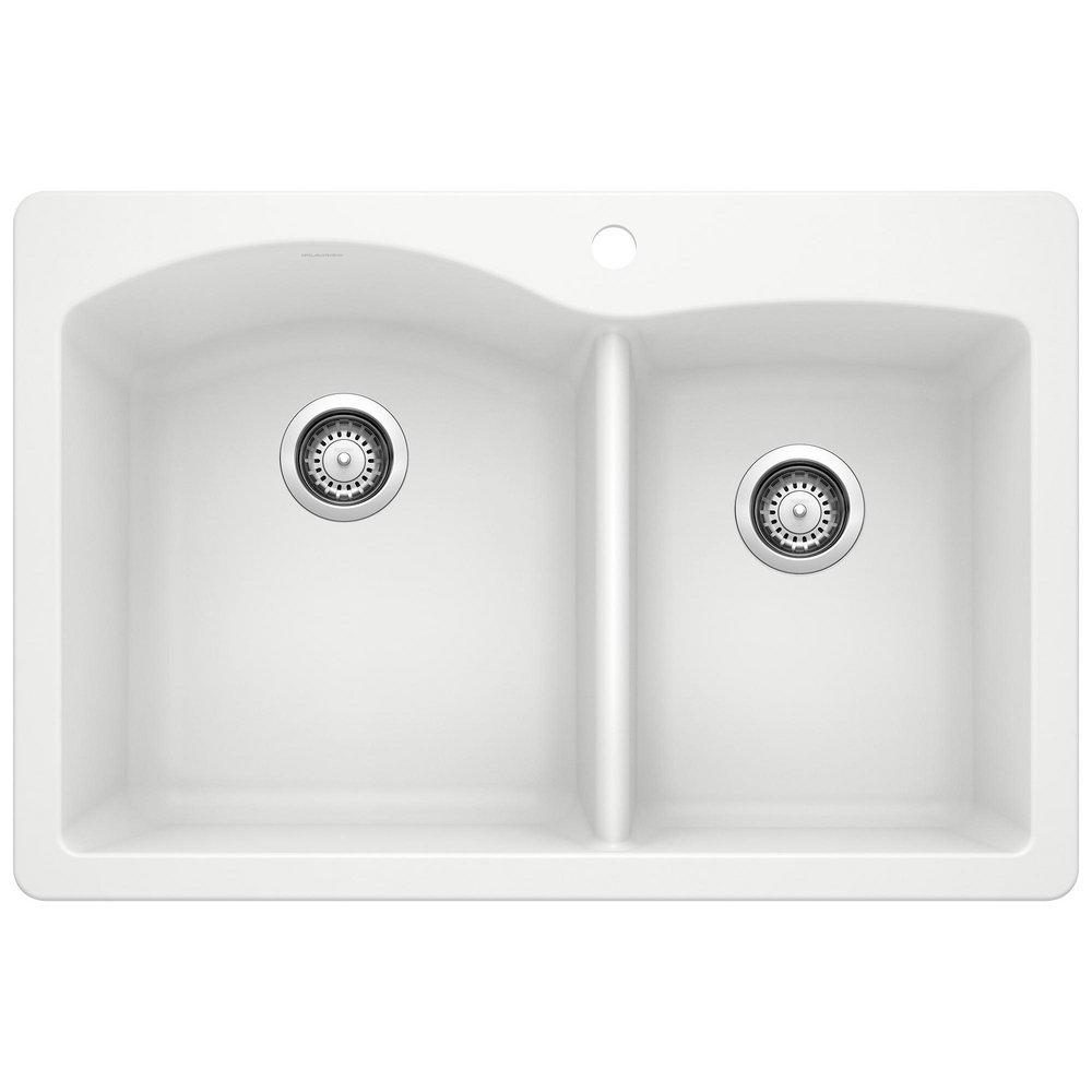 BLANCO Diamond 33 in. Dual Mount Silgranit Double Bowl Kitchen Sink in White