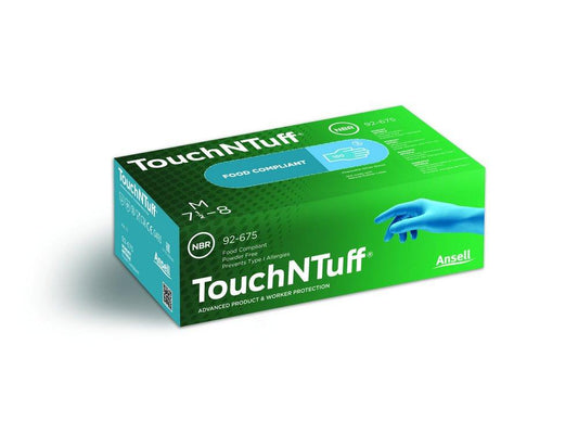 Ansell Occupational Healthcare TouchNTuff® Size L 4.3 mil Rubber Chemical and Life Sciences Disposable Gloves in Blue (Box of 100)