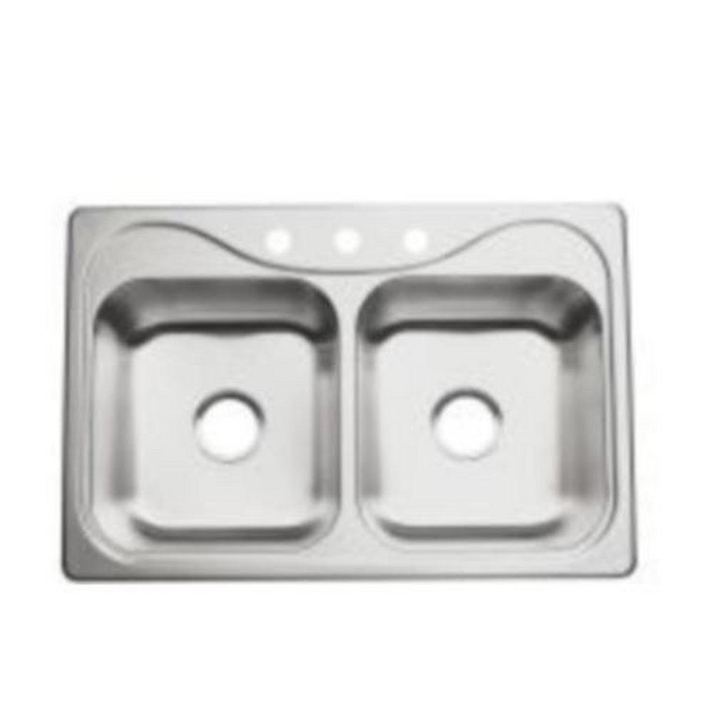 Sterling Southhaven® 33 in. Drop-in Stainless Steel Double Bowl Kitchen Sink in Satin Stainless Steel