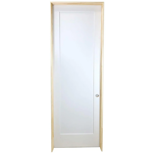 28 in x 80 in White 1-Panel Shaker Solid Core Primed MDF Prehung Interior Door
