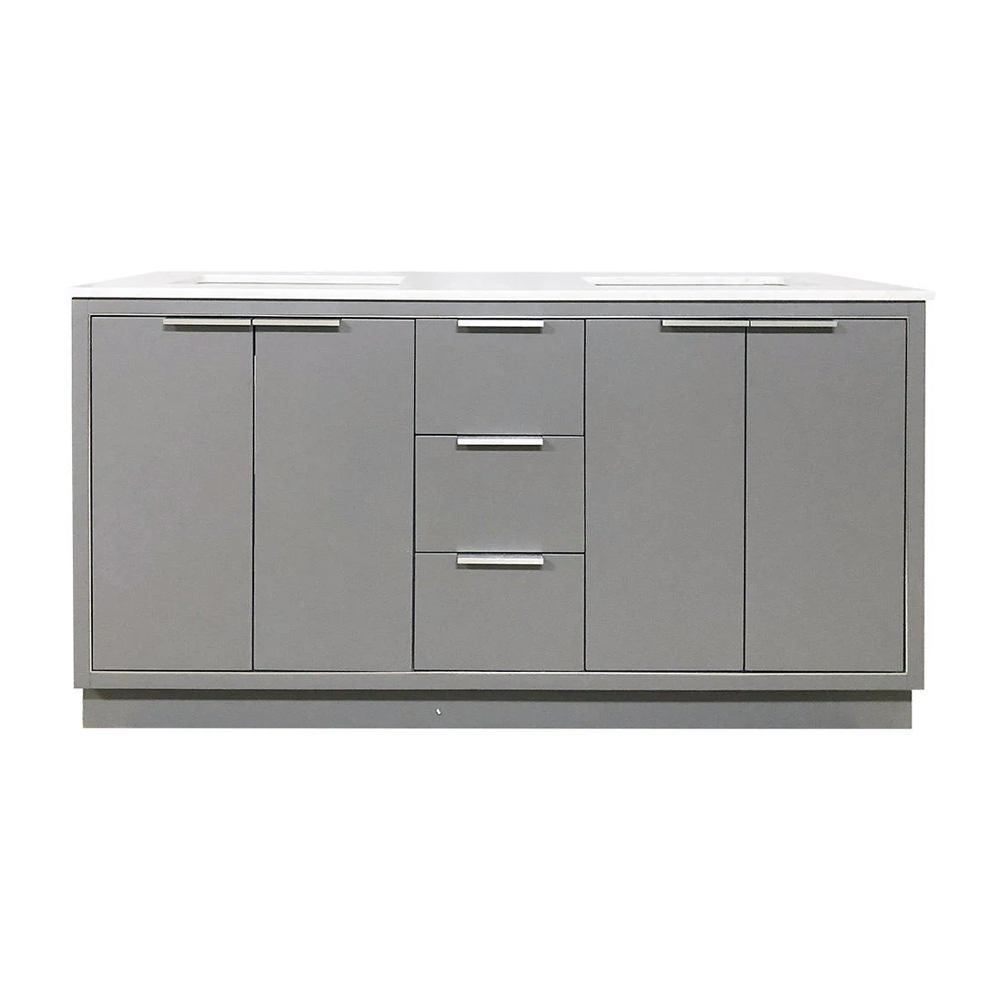 Amelie 60 in Double Sink Bathroom Vanity in Grey with Carrara White Marble Countertop