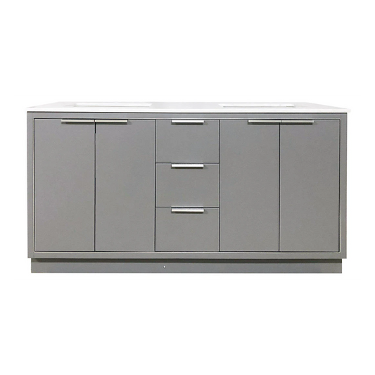 Amelie 60 in Double Sink Bathroom Vanity in Grey with Carrara White Marble Countertop