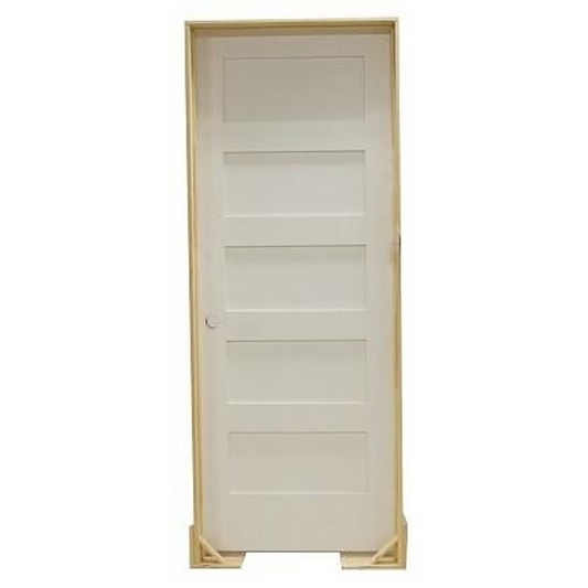 18 in x 80 in Shaker 5-Panel Solid Core Primed MDF Prehung Interior Door