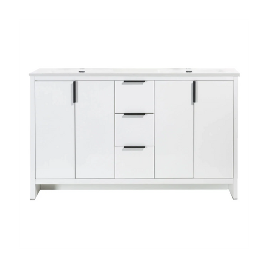 Evana 60" W Freestanding Double Vanity with Double Sink Top White | LessCare