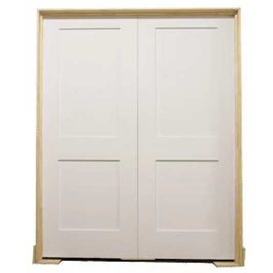 5/4x6/8 White Shaker 2-Panel Solid Core Primed MDF Prehung Interior French Door