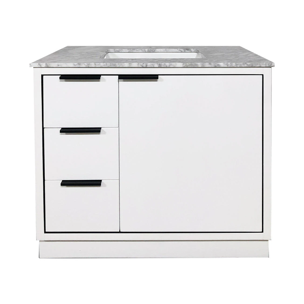 Amelie 36 in Single Sink Bathroom Vanity in White with Carrara White Countertop