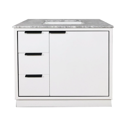 Amelie 36 in Single Sink Bathroom Vanity in White with Carrara White Countertop
