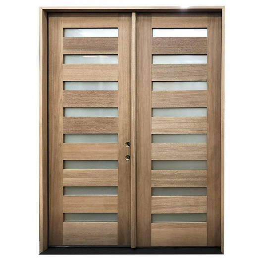 6/0x8/0 Mahogany Prehung Front Double Door | Modern 8 Lite