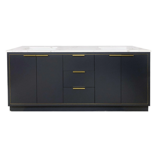 Amelie 72 in Double Sink Bathroom Vanity in Blue with Calacatta Quartz Countertop