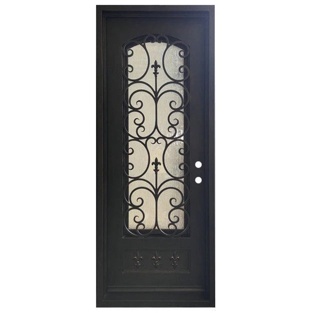 Fleur De Lis 3/0x8/0 Wrought Iron Prehung Single Door