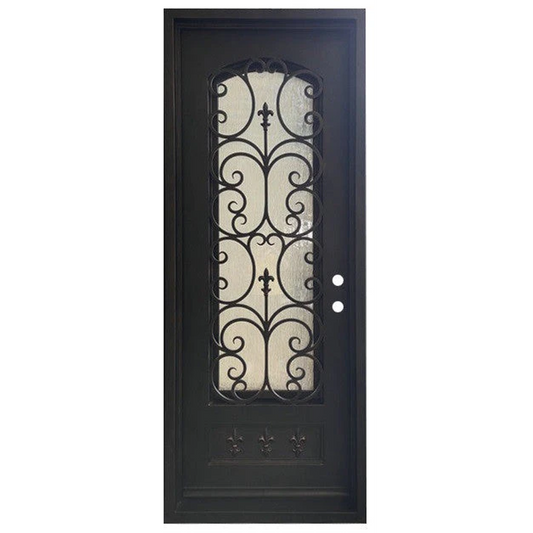 Fleur De Lis 3/0x8/0 Wrought Iron Prehung Single Door