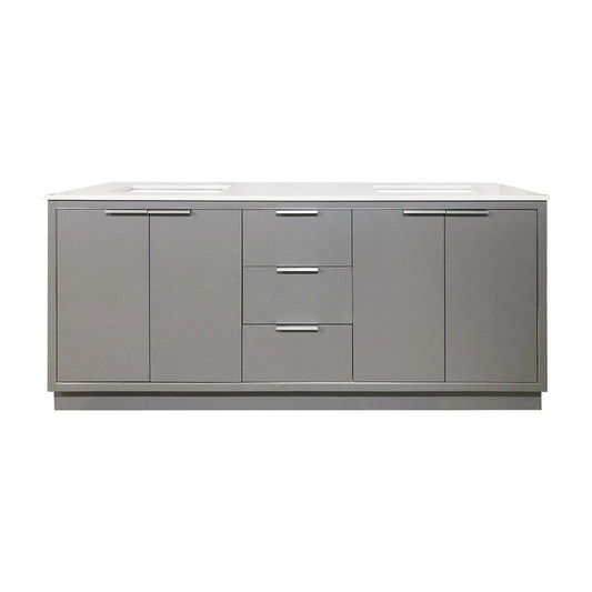 Amelie 72 in Double Sink Bathroom Vanity in Grey with Carrara White Marble Countertop