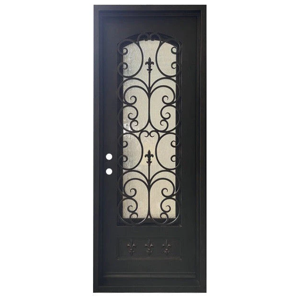 Fleur De Lis 3/0x8/0 Wrought Iron Prehung Single Door