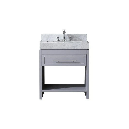 Venetian 36 in Single Sink Bathroom Vanity in Grey with Carrera White Marble Countertop