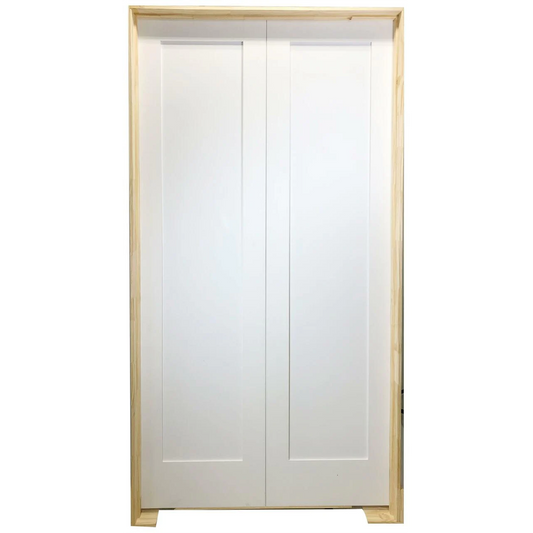 60 in X 80 in White Shaker 1-Panel Solid Core Primed MDF Prehung Interior French Door