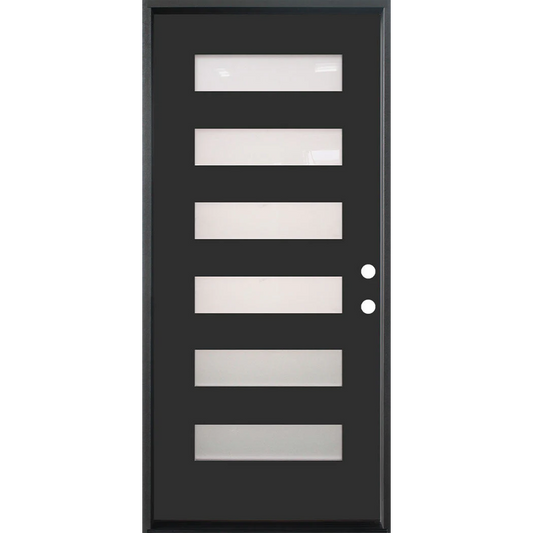 3/0x6/8 Single Prehung Fiberglass Door in Black with 6 Lites