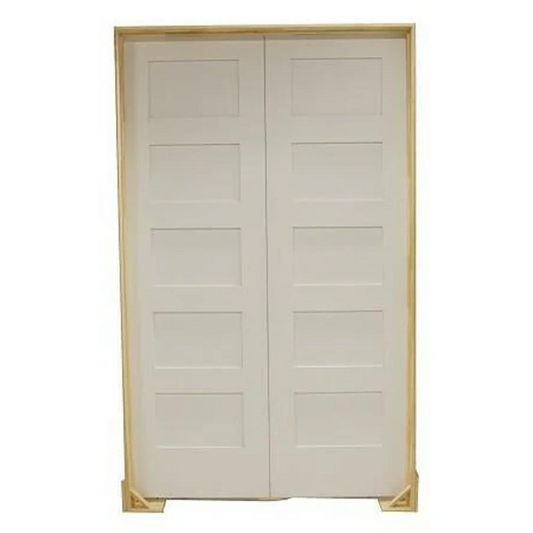48 in. x 80. in Shaker 5-Panel Solid Core Primed MDF Prehung Interior French Door