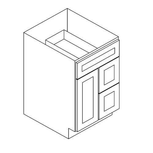 PW-S3021DR-34-1/2" ( Vanity Sink Base 30"Wx21"Dx34.5"H 2 Right Drawers 1 Door )