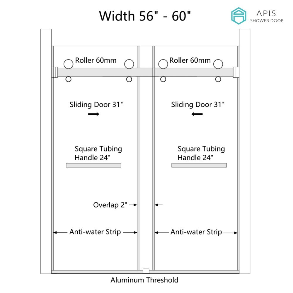 AS-8855D Double Sliding Shower Door 60" x 60"