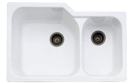 ROHL® Allia 33 in. Undermount Fireclay Double Bowl Kitchen Sink in White