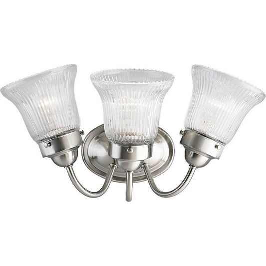 100W 3-Light Vanity Light Fixture with Clear Prismatic Glass Brushed Nickel