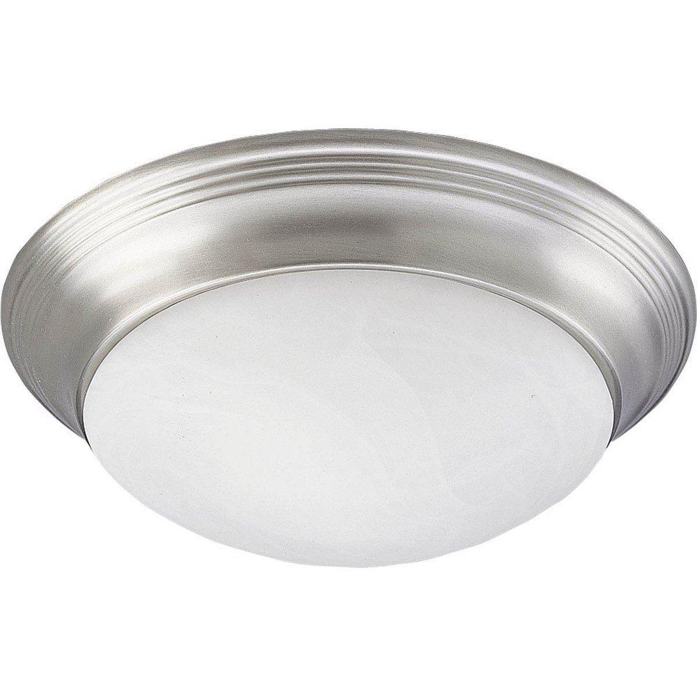 Progress Lighting Alabaster Glass 17-1/2 x 5-7/8 in. 60 W 3-Light Medium Flush Mount Ceiling Fixture in Brushed Nickel