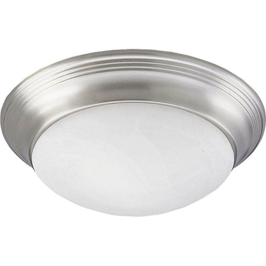 Progress Lighting Alabaster Glass 17-1/2 x 5-7/8 in. 60 W 3-Light Medium Flush Mount Ceiling Fixture in Brushed Nickel