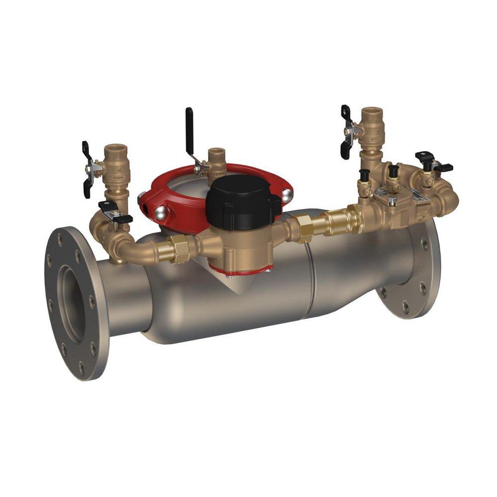 Ames Fire & Waterworks Series 3000SS 4 in Stainless Steel Flanged Double Check Detector Assembly with Water Meter and Test Cocks