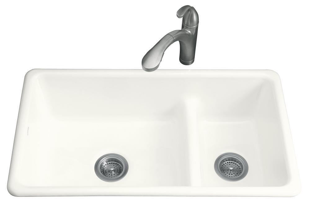 KOHLER Iron/Tones® 33 in. Dual Mount Cast Iron Double Bowl Kitchen Sink in White