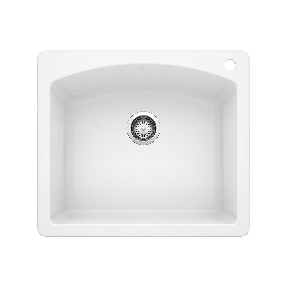 BLANCO Diamond 25 in. Dual Mount Silgranit Single Bowl Kitchen Sink in White
