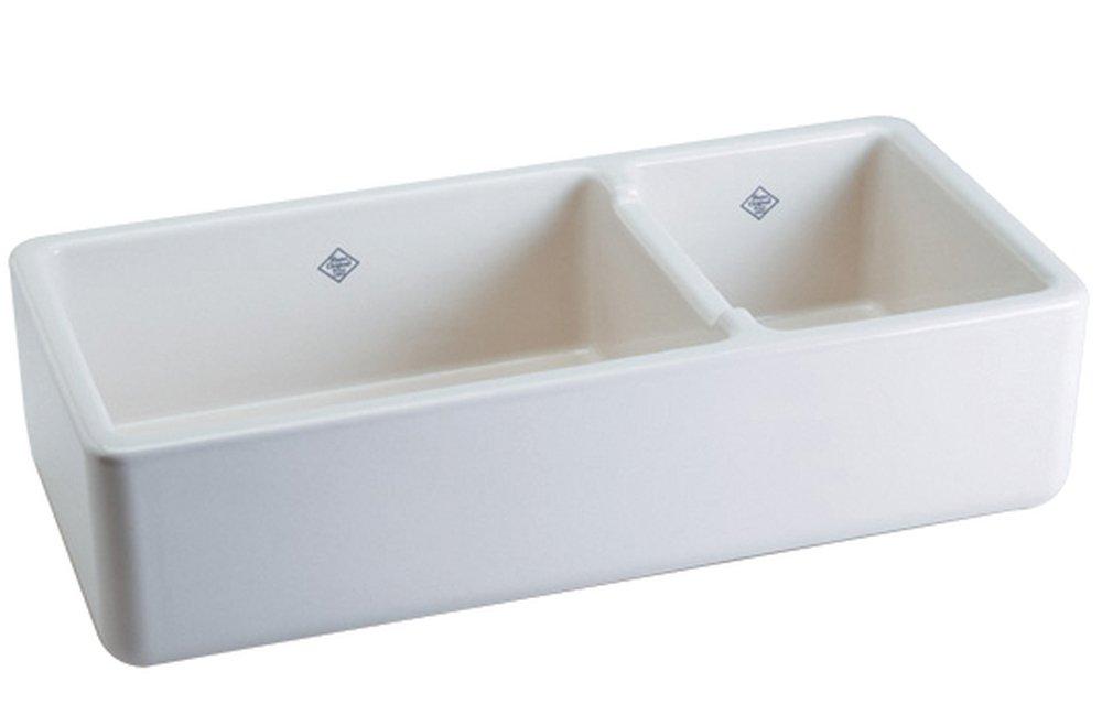 Shaws Original 39-1/2 in. Farmhouse Fireclay Double Bowl Kitchen Sink in White