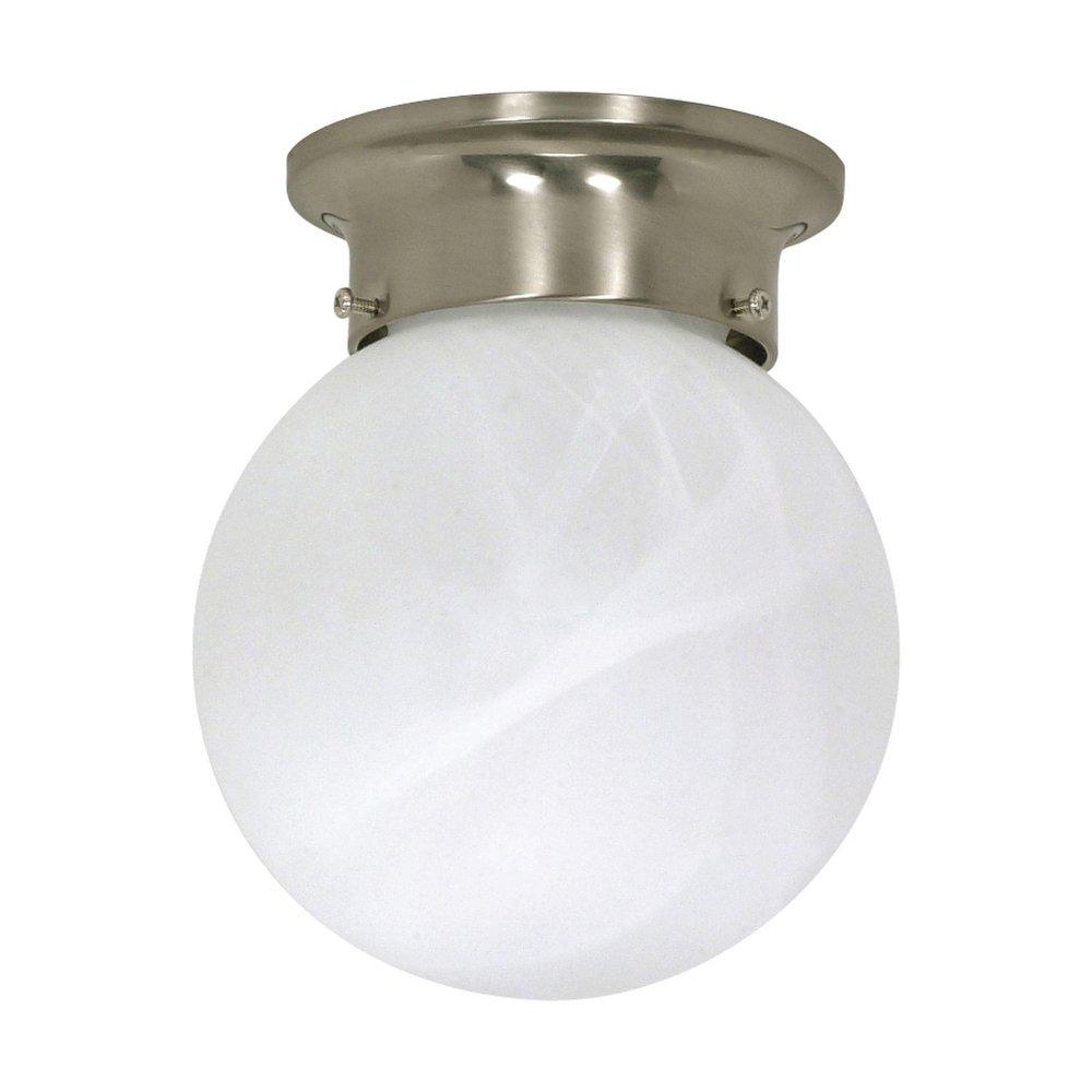 1 Light 60W A19 Flush Mount Frosted Glass Ball Ceiling Fixture Brushed Nickel